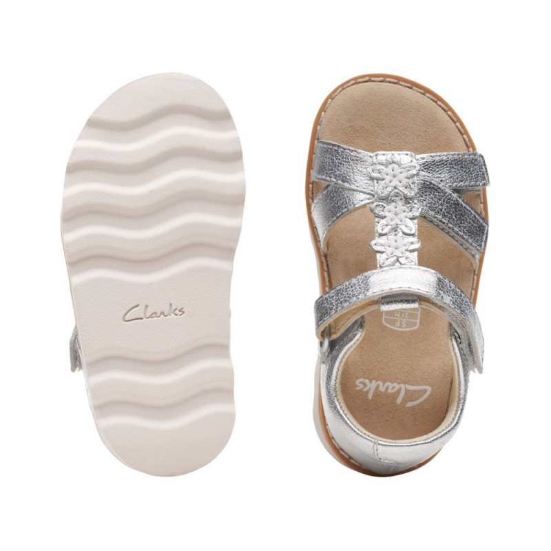 Clarks Crown Flower Toddler Djevojčice Sandale Srebrne | Hrvatska-38571