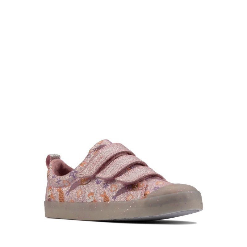 Clarks Foxing Print Djevojčice Platnene Cipele Roze | Hrvatska-56130