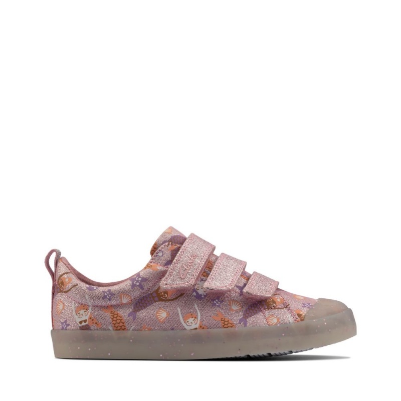 Clarks Foxing Print Djevojčice Platnene Cipele Roze | Hrvatska-56130